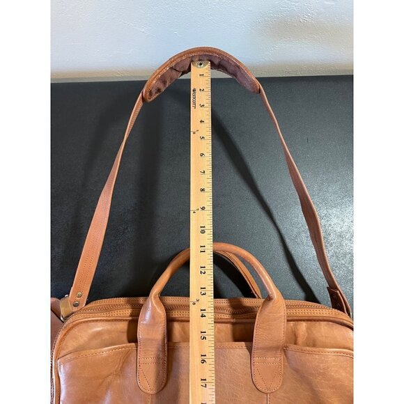 Brown / Tan Leather Satchel Messenger Bag Expandable Shoulder Strap & Handles - Picture 12 of 16